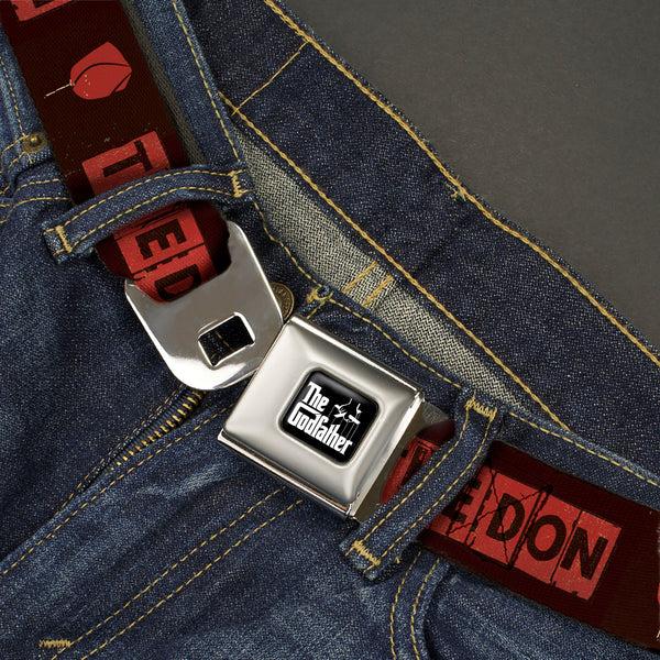 Buckle-Down THE GODFATHER Title Logo Full Color Black/White Seatbelt Belt - The Godfather THE DON Blocks And Rose Black/Red Webbing