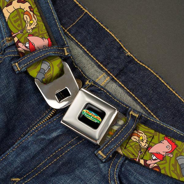 Buckle-Down The Wild Thornberry's Logo Full Color Seatbelt Belt - Nigel Thornberry W/Snake Poses Olive/Brown Webbing