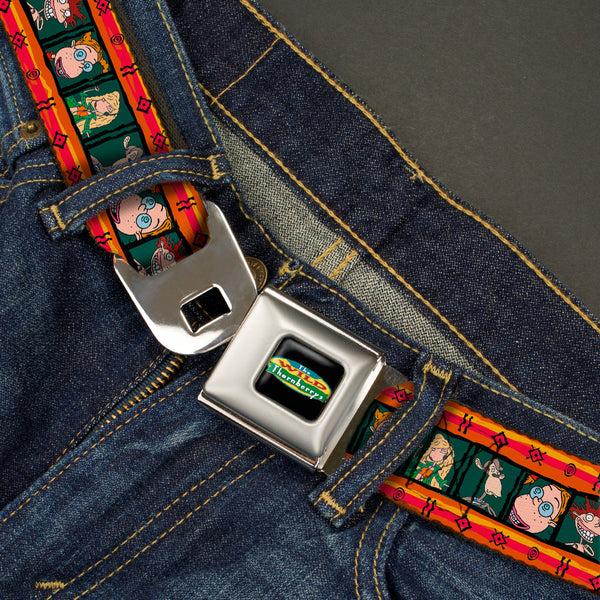 Buckle-Down The Wild Thornberry's Logo Full Color Seatbelt Belt - Thornberry Kid's & Darwin Block Poses/Tribal Stripes Red/Orange/Green/Black Webbing