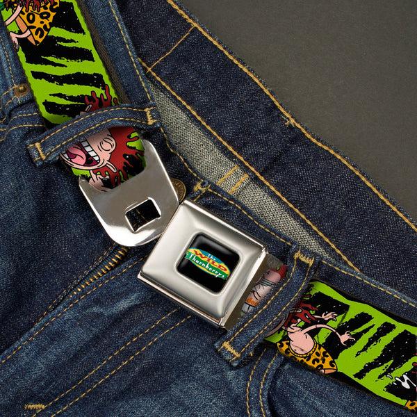 Buckle-Down The Wild Thornberry's Logo Full Color Seatbelt Belt - Donnie Thornberry Wild Poses/Stripe Black/Green Webbing