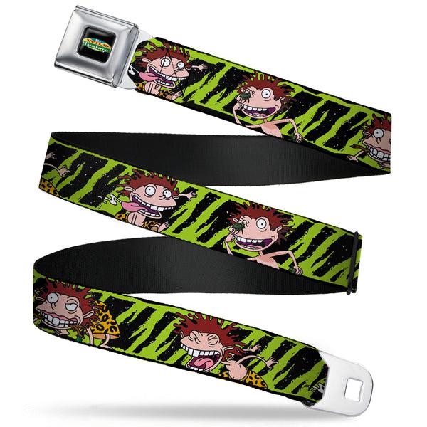 Buckle-Down The Wild Thornberry's Logo Full Color Seatbelt Belt - Donnie Thornberry Wild Poses/Stripe Black/Green Webbing