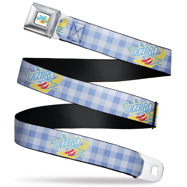 Buckle-Down THE WIZARD OF OZ Logo Full Color White Seatbelt Belt - THE WIZARD OF OZ Logo Gingham Checker Blues Webbing