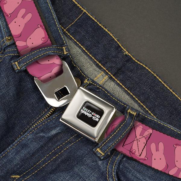 Buckle-Down TOILET-BOUND HANAKO-KUN Title Logo Full Color Black Seatbelt Belt - Toilet-Bound Hanako-Kun Mokke Flip Poses Pinks Webbing