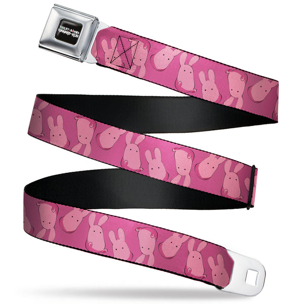 Buckle-Down TOILET-BOUND HANAKO-KUN Title Logo Full Color Black Seatbelt Belt - Toilet-Bound Hanako-Kun Mokke Flip Poses Pinks Webbing