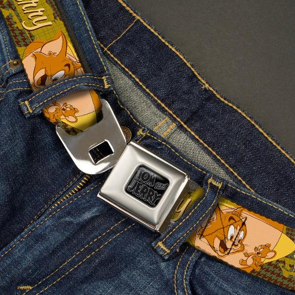 Buckle-Down Tom And Jerry Black/Silver Seatbelt Belt - TOM & JERRY Tom Chasing Jerry Houndstooth Browns Webbing
