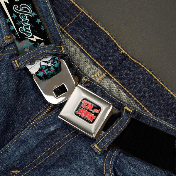 Buckle-Down Tom And Jerry Logo Full Color Black Red Seatbelt Belt - TOM & JERRY Face & Pose Sketch Black/White/Red/Blue Webbing