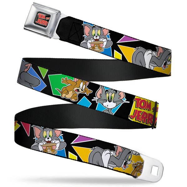 Buckle-Down Tom and Jerry Logo Full Color Black Red Seatbelt Belt - TOM & JERRY Poses Black/Multi Color Webbing
