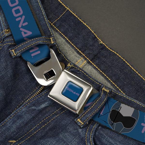 Buckle-Down TOONAMI Title Logo Full Color Blue/Purple Seatbelt Belt - TOONAMI Title Logo And Robot TOM Head Blue/Purple/Grays Webbing