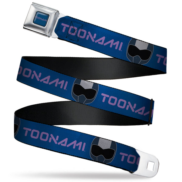 Buckle-Down TOONAMI Title Logo Full Color Blue/Purple Seatbelt Belt - TOONAMI Title Logo and Robot TOM Head Blue/Purple/Grays Webbing