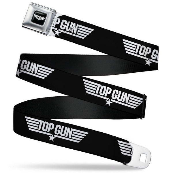 Buckle-Down TOP GUN Title Logo Full Color Black/White Seatbelt Belt - TOP GUN Title Logo Black/White Webbing