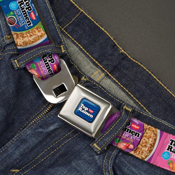 Buckle-Down TOP RAMEN Noodle Wave Full Color Blue/Black/White Seatbelt Belt - Top Ramen Vivid Flavor Blocks Multi Color Webbing
