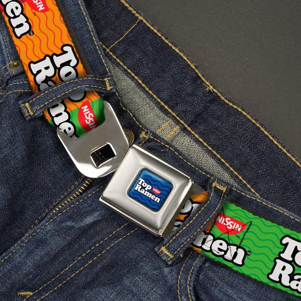 Buckle-Down TOP RAMEN Noodle Wave Full Color Blue/Black/White Seatbelt Belt - TOP RAMEN Noodle Wave Blocks Multi Color/Black/White Webbing