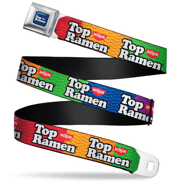 Buckle-Down TOP RAMEN Noodle Wave Full Color Blue/Black/White Seatbelt Belt - TOP RAMEN Noodle Wave Blocks Multi Color/Black/White Webbing