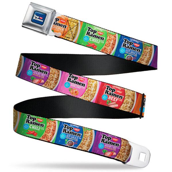 Buckle-Down TOP RAMEN Noodle Wave Full Color Blue/Black/White Seatbelt Belt - Top Ramen Vivid Flavor Blocks Multi Color Webbing