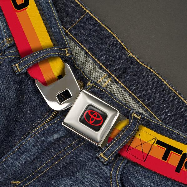 Buckle-Down Toyota Logo Full Color Black/Red Seatbelt Belt - Toyota Racing Development TRD Logo Rally Stripe Sunset Webbing