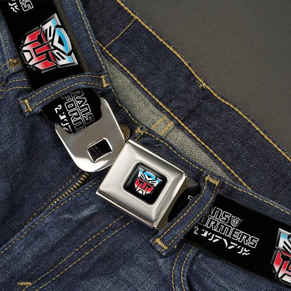 Buckle-Down Transformers Autobots Icon Full Color Black/Blues/Red/White Seatbelt Belt - TRANSFORMERS Autobots Cybertronian Icon Black/Blues/Red/White Webbing