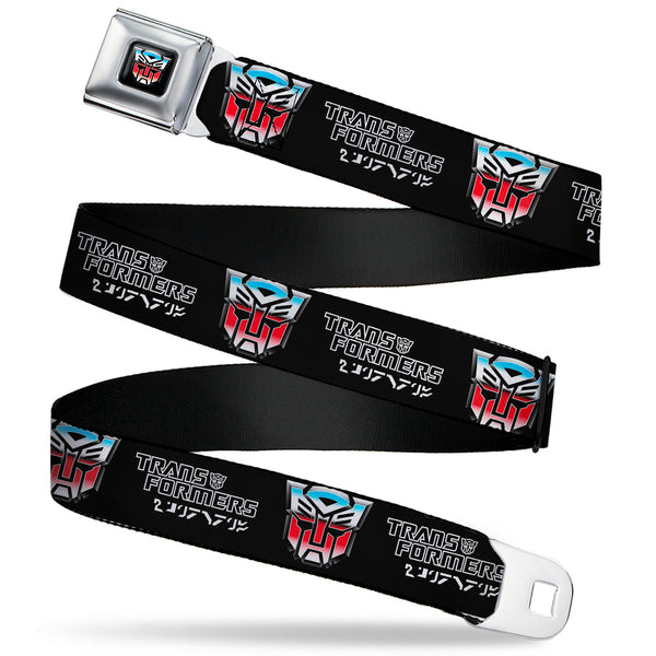 Buckle-Down Transformers Autobots Icon Full Color Black/Blues/Red/White Seatbelt Belt - TRANSFORMERS Autobots Cybertronian Icon Black/Blues/Red/White Webbing