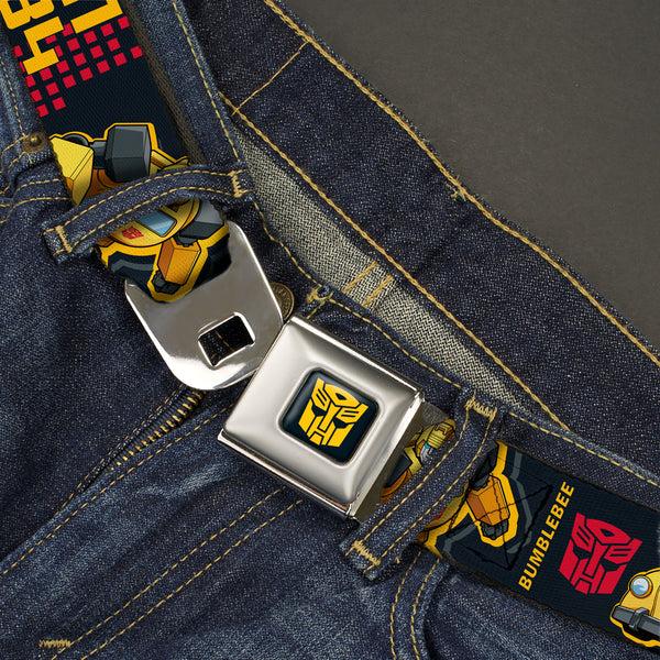Buckle-Down Transformers Autobots Icon Full Color Black/Yellow Seatbelt Belt - Transformers Generations BUMBLEBEE G1 84 Poses Autobot Icon Black/Yellows/Red Webbing