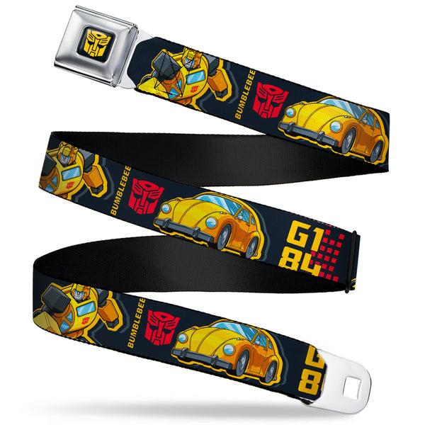 Buckle-Down Transformers Autobots Icon Full Color Black/Yellow Seatbelt Belt - Transformers Generations BUMBLEBEE G1 84 Poses Autobot Icon Black/Yellows/Red Webbing