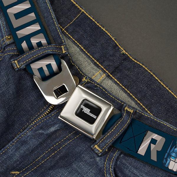 Buckle-Down TRANSFORMERS Title Logo Full Color Black/Grays Seatbelt Belt - Transformers Optimus Prime ROBOTS IN DISGUISE Icons Blue/Reds Webbing