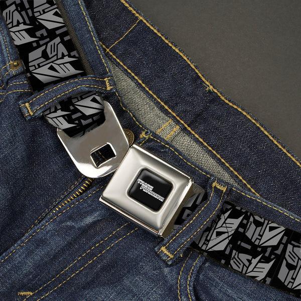 Buckle-Down TRANSFORMERS Title Logo Full Color Black/Grays Seatbelt Belt - Transformers Autobot Decepticon Icon Split Black/Grays Webbing