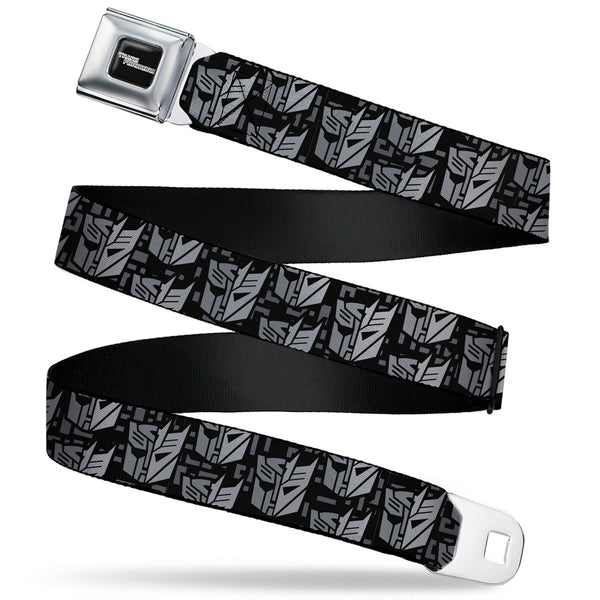 Buckle-Down TRANSFORMERS Title Logo Full Color Black/Grays Seatbelt Belt - Transformers Autobot Decepticon Icon Split Black/Grays Webbing