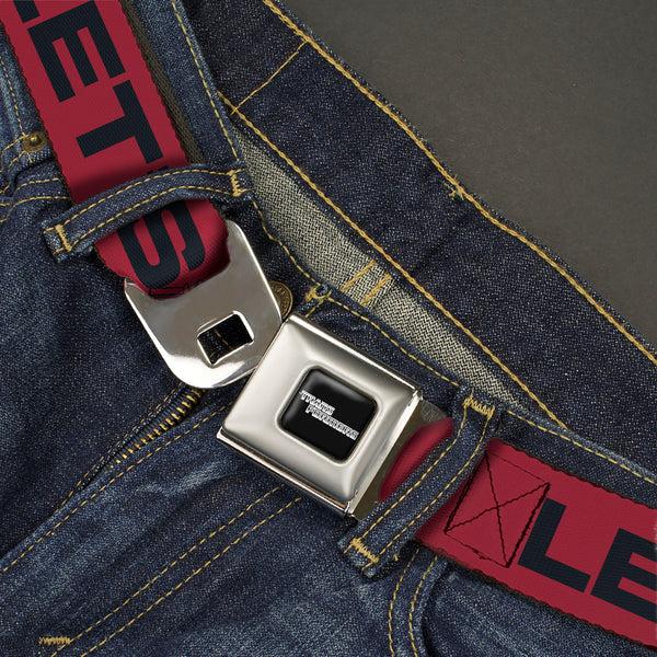 Buckle-Down TRANSFORMERS Title Logo Full Color Black/Grays Seatbelt Belt - TRANSFORMERS Optimus Prime And Bumblebee LET'S ROLL Pose Red/Black Webbing