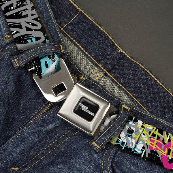 Buckle-Down TRANSFORMERS Title Logo Full Color Black/Grays Seatbelt Belt - Transformers Icons And Names Graffiti Collage Black/Multi Color Webbing
