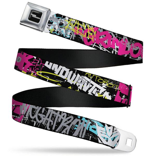Buckle-Down TRANSFORMERS Title Logo Full Color Black/Grays Seatbelt Belt - Transformers Icons and Names Graffiti Collage Black/Multi Color Webbing