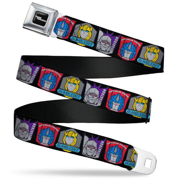 Buckle-Down TRANSFORMERS Title Logo Full Color Black/Grays Seatbelt Belt - Transformers Character Trio Face and Name Icons Black/Multi Color Webbing