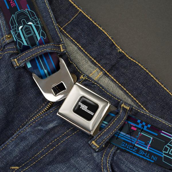 Buckle-Down TRANSFORMERS Title Logo Full Color Black/Grays Seatbelt Belt - Transformers Autobots IN THE ZONE Icons Blues/Reds Webbing