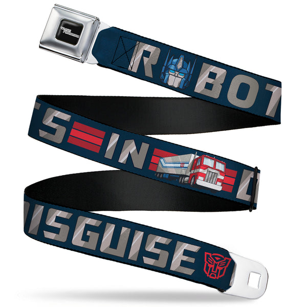 Buckle-Down TRANSFORMERS Title Logo Full Color Black/Grays Seatbelt Belt - Transformers Optimus Prime ROBOTS IN DISGUISE Icons Blue/Reds Webbing