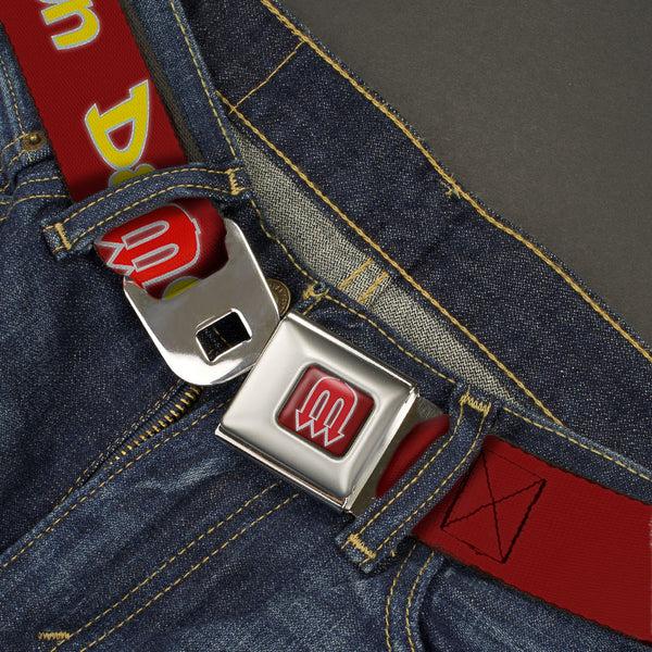 Buckle-Down Vintage Dodge Demon Logo Full Color Burgundy Silver Red Seatbelt Belt - Vintage Dodge DEMON Burgundy/Yellow/Red Webbing