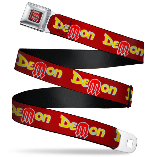 Buckle-Down Vintage Dodge Demon Logo Full Color Burgundy Silver Red Seatbelt Belt - Vintage Dodge DEMON Burgundy/Yellow/Red Webbing