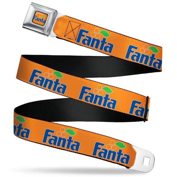 Buckle-Down Vintage Orange FANTA Logo Full Color Orange/Blue Seatbelt Belt - Vintage Orange FANTA Logo Orange/Blue Webbing