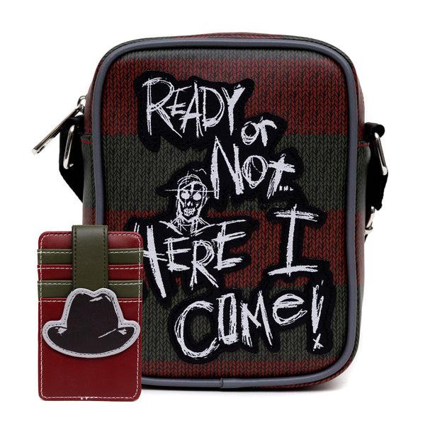 Buckle-Down Warner Bros. Horror Movies Bag and Wallet Combo Nightmare on Elm Street Freddy Krueger Sweater and Hat Stripe Vegan Leather