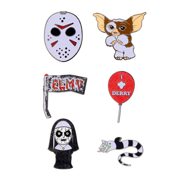 Buckle-Down Warner Bros. Horror Movies Mystery Enamel Pin Blind Box Series Gizmo Sandworm IT's Balloon Jason's Hockey Mask A Nightmare on Elm Street Sign or The Nun