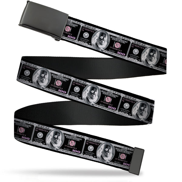 Buckle-Down Web Belt Blank Black Buckle - 100 Dollar Bill X-Ray Black/White Webbing