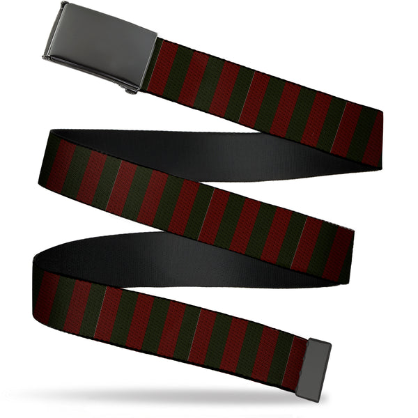 Buckle-Down Web Belt Blank Black Buckle - A Nightmare on Elm Street Freddy Krueger Sweater Stripe Reds/Greens Webbing
