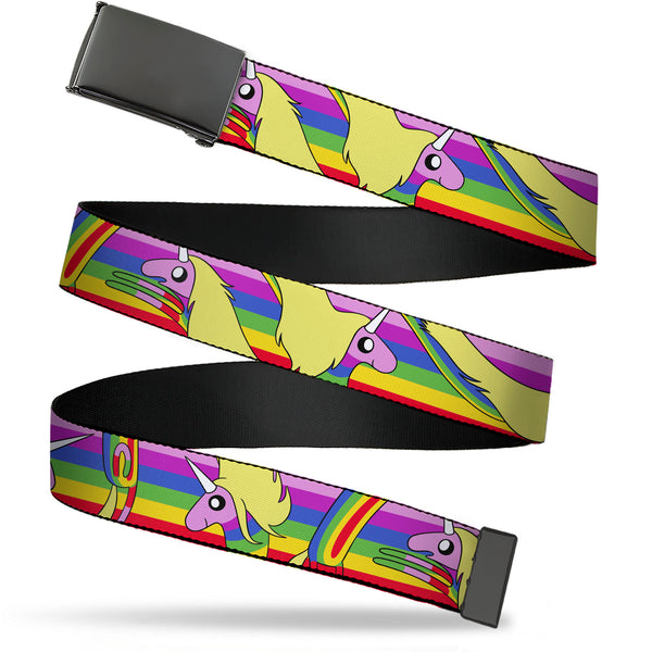 Buckle-Down Web Belt Blank Black Buckle - Adventure Time Lady Raincorn Poses Stripe Rainbow Webbing