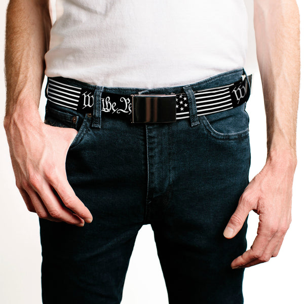 Buckle-Down Web Belt Blank Black Buckle - Americana Flag/WE THE PEOPLE Black/White Webbing