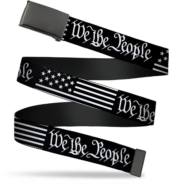 Buckle-Down Web Belt Blank Black Buckle - Americana Flag/WE THE PEOPLE Black/White Webbing