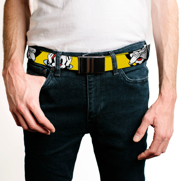 Buckle-Down Web Belt Blank Black Buckle - Animaniacs Wakko See Hear Speak No Evil Poses Yellow Webbing
