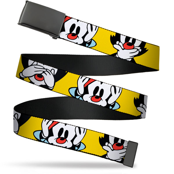 Buckle-Down Web Belt Blank Black Buckle - Animaniacs Wakko See Hear Speak No Evil Poses Yellow Webbing