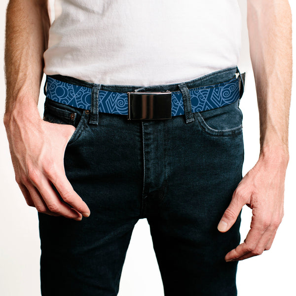 Buckle-Down Web Belt Blank Black Buckle - Avatar Last Airbender Water Element Symbol Blues Webbing