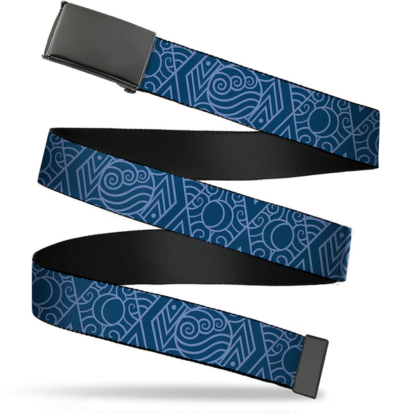 Buckle-Down Web Belt Blank Black Buckle - Avatar Last Airbender Water Element Symbol Blues Webbing
