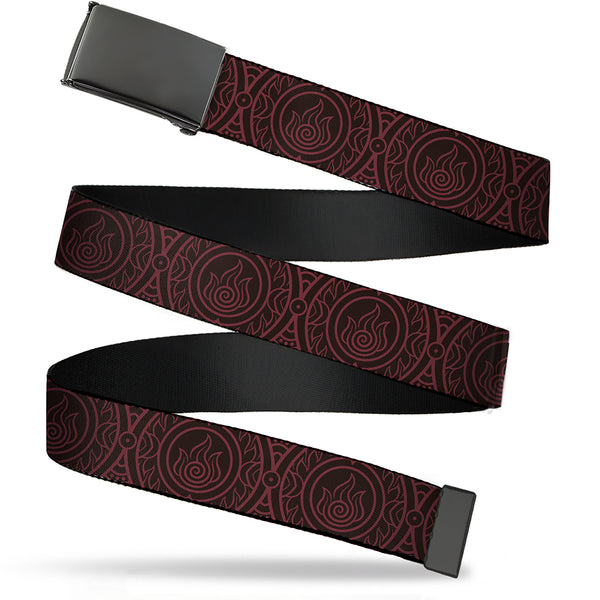 Buckle-Down Web Belt Blank Black Buckle - Avatar Last Airbender Fire Element Symbol Black/Red Webbing
