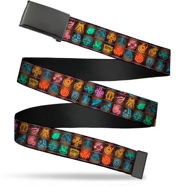 Buckle-Down Web Belt Blank Black Buckle - Baldur's Gate III Spells Icon Mini Blocks Multi Color Webbing