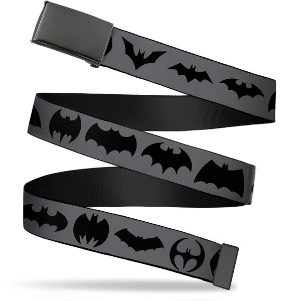 Buckle-Down Web Belt Blank Black Buckle - Bat Logo Transitions Gray/Black Webbing