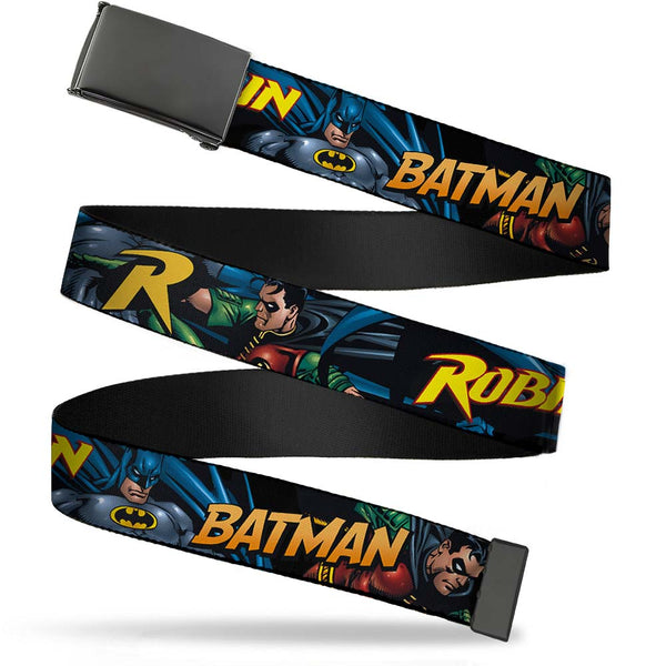Buckle-Down Web Belt Blank Black Buckle - Batman & Robin in Action w/Text Black Webbing